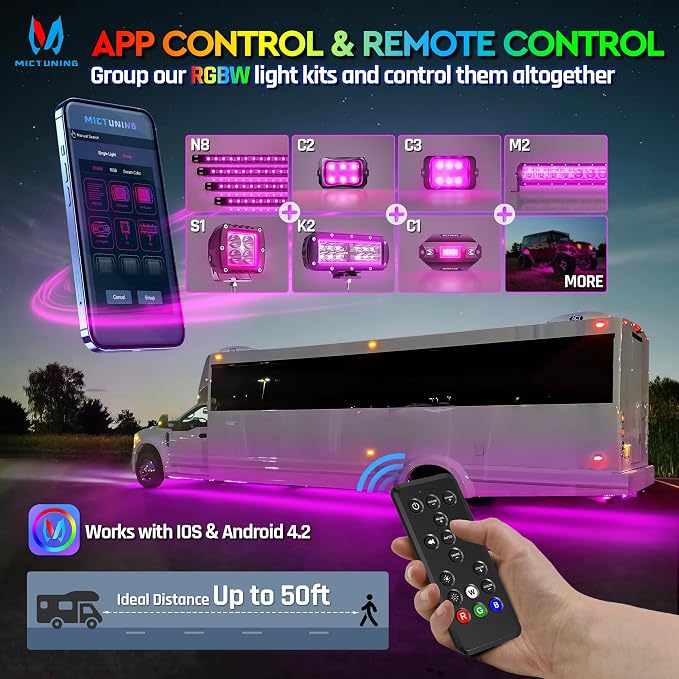 MICTUNING N8 RGBW Underglow Light Specially for RVs, App/Remote Control - Image 5