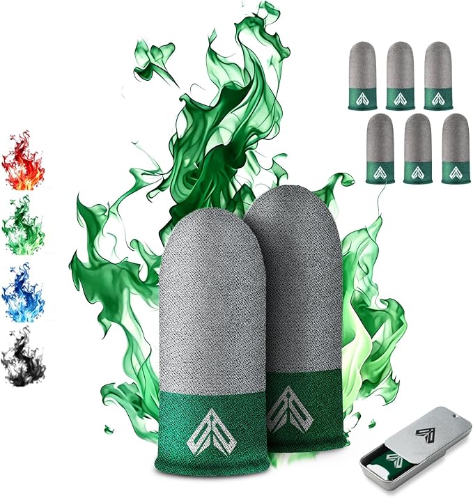 6PCS Gaming Finger Sleeves. 0.29MM Silver Fiber, Anti Sweat, Extremely Thin,Breathable Touchscreen dedales Gamer Finger Cover Thumb Sleeve Fit Phone Game Tablet Devices. (Green) by Unknown