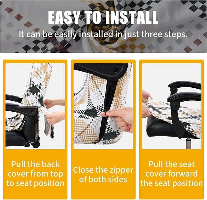 Smiry Office Computer Chair Cover with Armrest Covers, Khaki and Black | Stretch Printed Universal Removable Washable Desk Rotating Chair Slipcovers, Soft Anti-Dust Spandex Protector with Zipper - Image 6