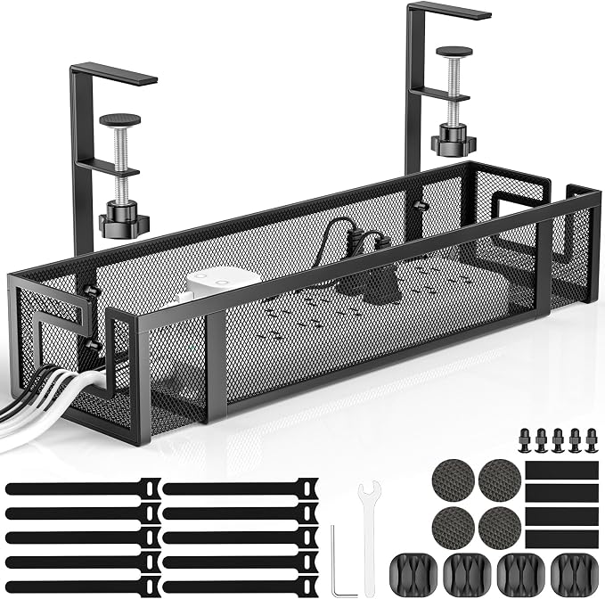 Under Desk Cable Management Tray, GZOKMOG 15.75" No Drill Cable Management, by GZOKMOG