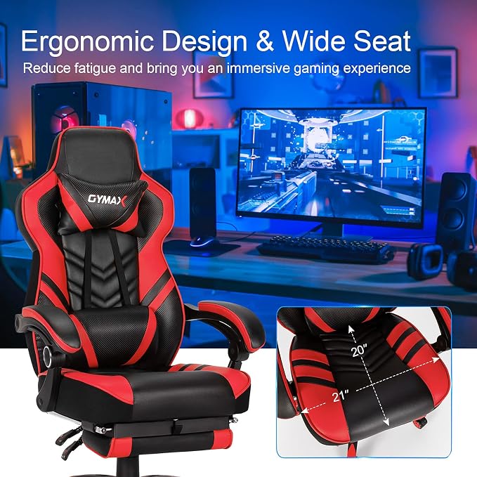 GYMAX Gaming Chair, Ergonomic Computer Chair with Footrest, Linkage Armrests & Lumbar Cushion, Big Wide High Back Video Gaming Chair, Reclining Office Rolling Chair for Adult/Teens (Red) - Image 5