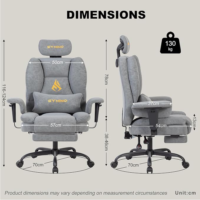 Symino Gaming Chair with Footrest, Up/Down Armrests, Suede Fabric Ergonomic Office Chair, 150° Recline Computer Chair for Desk, Grey - Image 3