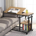 Tribesigns Height Adjustable C Table with Wheels, Mobile Couch Snack Side Table with Tiltable Drawing Board, Sofa Bedside Laptop Stand C Shaped TV Tray with Storage Shelves (Black+Oak) by Unknown