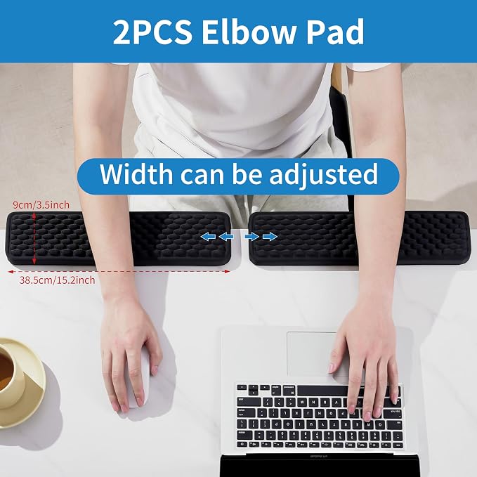 MEKASS L-Shaped Desk Elbow Pad for Desk, Memory Foam Elbow Support Padding with Non-Slip, Ergonomic Desk Edge Cushion, Wrist Comfort Support for Office Home 2 Pcs (Ellipse Black) - Image 5