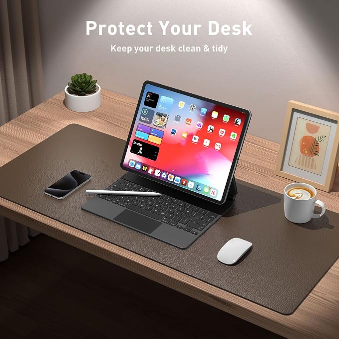 Aothia Faux Leather Desk Mat – Large Mouse Pad, Non-Slip PU Leather Blotter, Waterproof Writing Surface for Office and Home (Coffee, 47.2" x 23.6") - Image 3