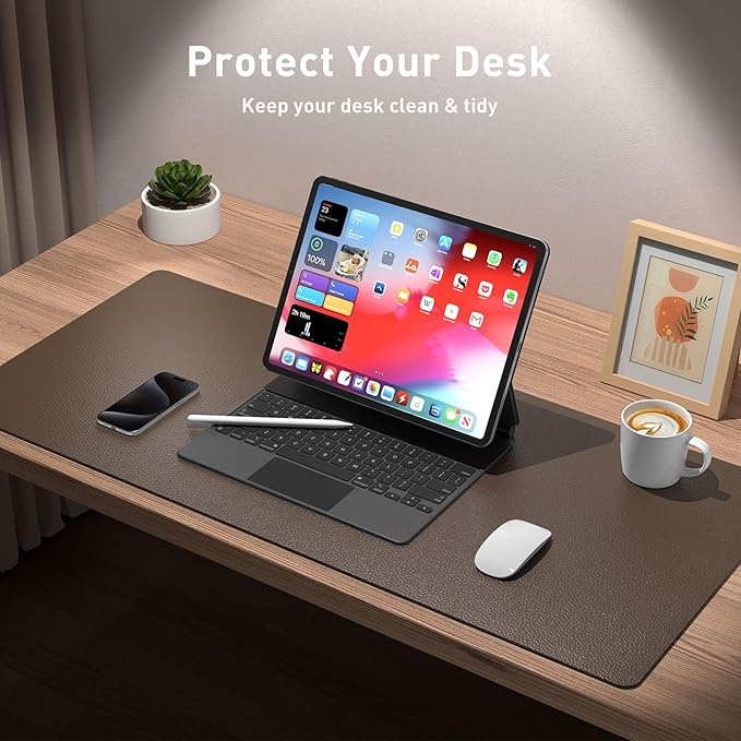 Aothia Leather Desk Pad Protector, Large Mouse Pad, Office Mat, Non-Slip PU Leather Blotter, Laptop Desk Pad, Waterproof Writing Pad for Office and Home (Coffee, 23.6" x 13.7") - Image 3