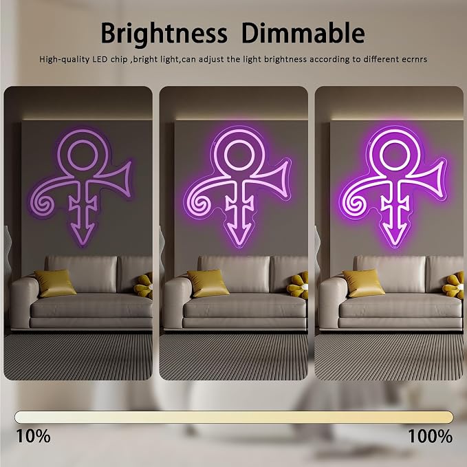 Prince Purple Symbol Neon Signs for Wall Decor,Dimmable Music Singer Love Symbol Sign,USB Powered Neon Light for Dorm Man Cave Bar Music Studio Party Birthday Gifts(11.8 * 13.3in) - Image 6