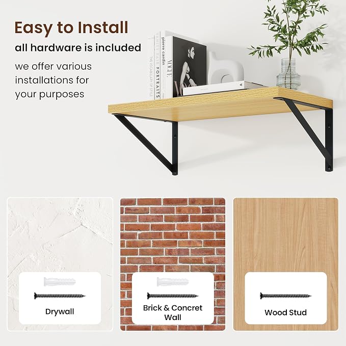 Axeman Deep Floating Shelves, 18'' x 10'' Oak Wall Shelves Set of 2 - Image 6