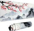 Japanese Watercolor Cherry Blossoms Desk Mat, XL 31.5"x11.8" Large Mouse Pad, Sakura Extended Gaming Mouse Mat,Non-Slip Rubber Base Waterproof with Stitched Edges for Gaming Office Home Decor by Unknown