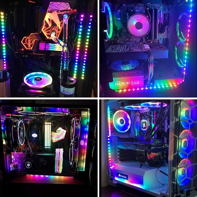 BTF-LIGHTING WS2812B IC PC Light Strip 4PCs 19in Individually Addressable for 5V 3Pin LED Headers for Asus Aura,Gigabyte RGB Fusion, MSI Mystic Light (Pack of 2) - Image 2