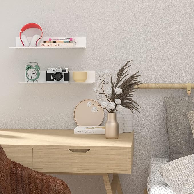 Sezanrpt 17 Inches Acrylic Wall Shelves 2 Pack, Floating Shelf for Wall Mounting, Acrylic Display Ledges for Funko Pop Figures, Home Décor, Living Room, Gaming Room, Plants(17 inch, White) - Image 2