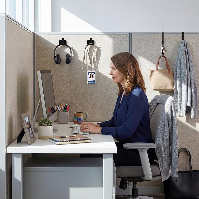 Geelin 4 Pcs Cubicle Accessories Set Include 2 Adjustable Double Cubicle Hooks 2 Fabric Wall Headphone Stands for Office Space-Saving Hanger Set - Image 7