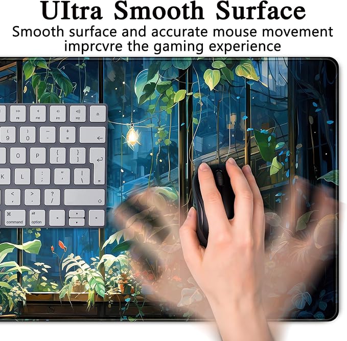 Plant Desk Mat Green Big Mouse Pad Large Gaming Mousepad Extended Keyboard Pad City View Aesthetic Desk Pad XXL Mouse Mat 31.5''X15.7'' Office Decor Cute Desk Accessories for Women - Image 5