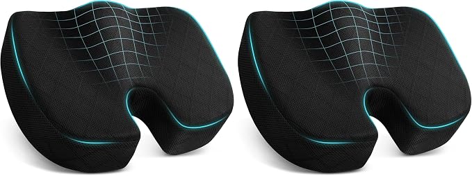 TushGuard Office/Car Seat Cushion, Non-Slip Sciatica & Back Coccyx Tailbone Pain Relief Chair Pad, Memory Foam Butt Pillow for Computer Desk, Wheelchair, Driving (Black) (Pack of 2) by TushGuardSeatCushonsPillows