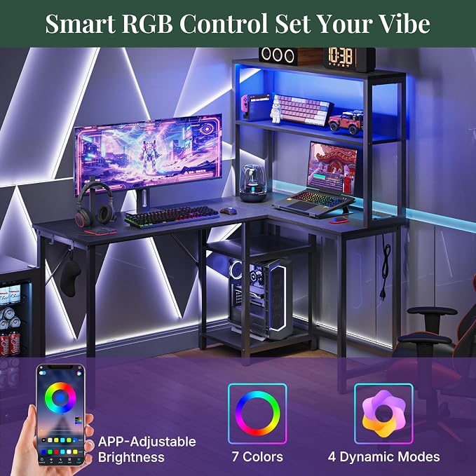 53" L Shaped Gaming Desk Reversible Corner Desk for Home Office - Image 4