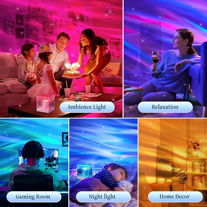 Crystal Lamp for Bedroom, 15 White Noise Machine Room Lights for Bedroom, Bluetooth Music Night Light Projector, RGB Aurora Ocean Light Projector, Remote Dimmable Crystal Table Lamp,Teen Girls Gifts - Image 6