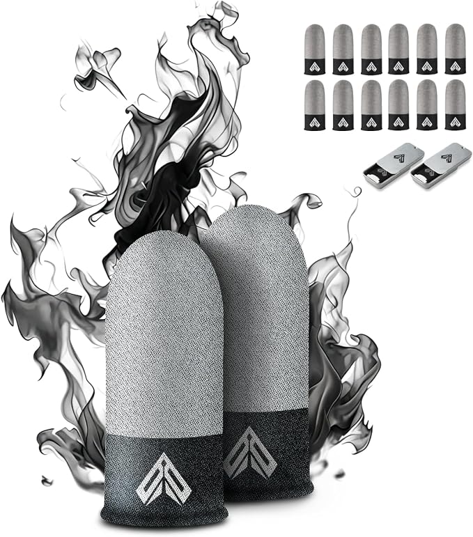 12PCS Gaming Finger Sleeves. 0.29MM Silver Fiber, Anti Sweat, Extremely Thin,Breathable Touchscreen dedales Gamer Finger Cover Thumb Sleeve Fit Phone Game Tablet Devices. by Unknown
