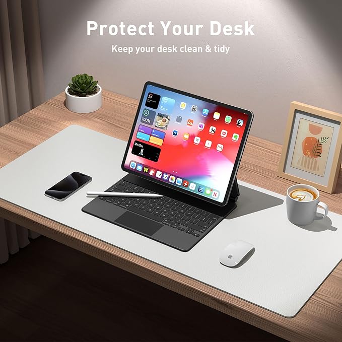 Aothia Leather Desk Pad Protector, Office Desk Mat, Large Mouse Pad, Non-Slip PU Leather Desk Blotter, Laptop Desk Pad, Waterproof Desk Writing Pad for Office and Home (48"x17", Barely Grey) - Image 5
