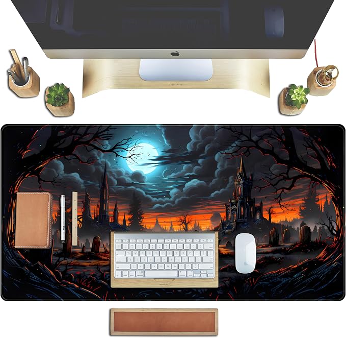 Dark Fantasy Castle Desk Pad Extended Gaming Mouse Pad, XXL Large Computer Laptop Keyboard Wireless Mouse Mat, Office Desk Decor Mousepad Deskmat with Stitched Edges Matt 31.5x15.7 in - Image 4