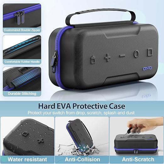 Switch Carrying Case Compatible with Nintendo & OLED, Portable Switch Travel Carry Case Fit for Joy-Con and Adapter, Hard Shell Protective OLED Pouch Bag with 20 Games, Blue - Image 4