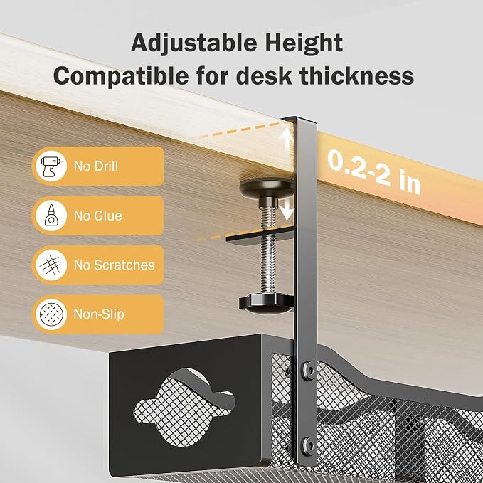 DELAMU 25'' Upgraded No Drilling Under Desk Cable Management Tray, Black - Image 2