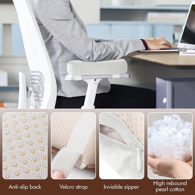 2-Pack Non-Slip Armrest Pads for Office & Gaming Chairs - Ergonomic Forearm Support Pillow for Desk, Computer & Wheelchair, Pressure Relief Cushions (Ivory) - Image 3