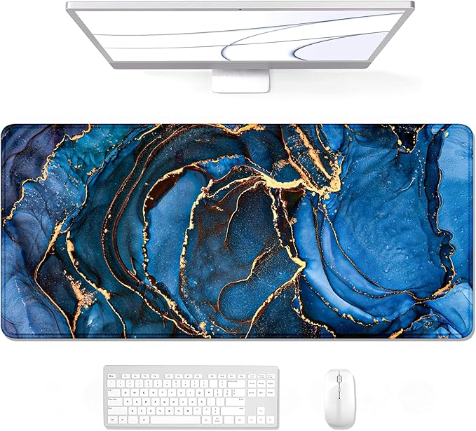 Auhoahsil Large Mouse Pad, XXL Desk Pad, Extened Mousepad 31.5" x 11.8", Non-Slip Rubber Base, Stitched Edges, Superior Surface, Gaming Keyboard Mat, Waterproof Desk Pad, Dark Blue Marble by Auhoahsil