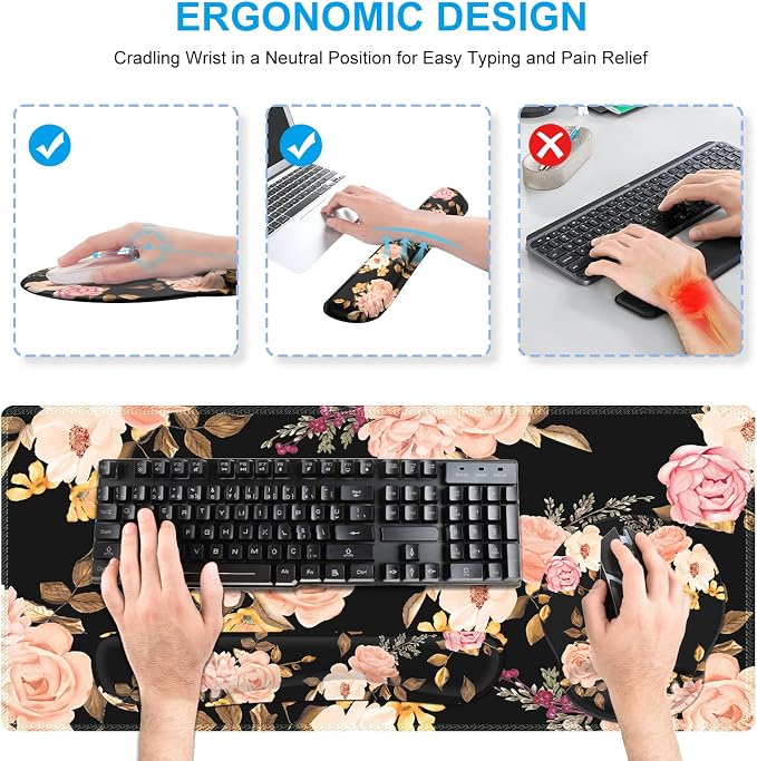 iCasso Floral 4in1 Computer Mat, 35.4"x15.7" Work Mat for Computer - Image 3