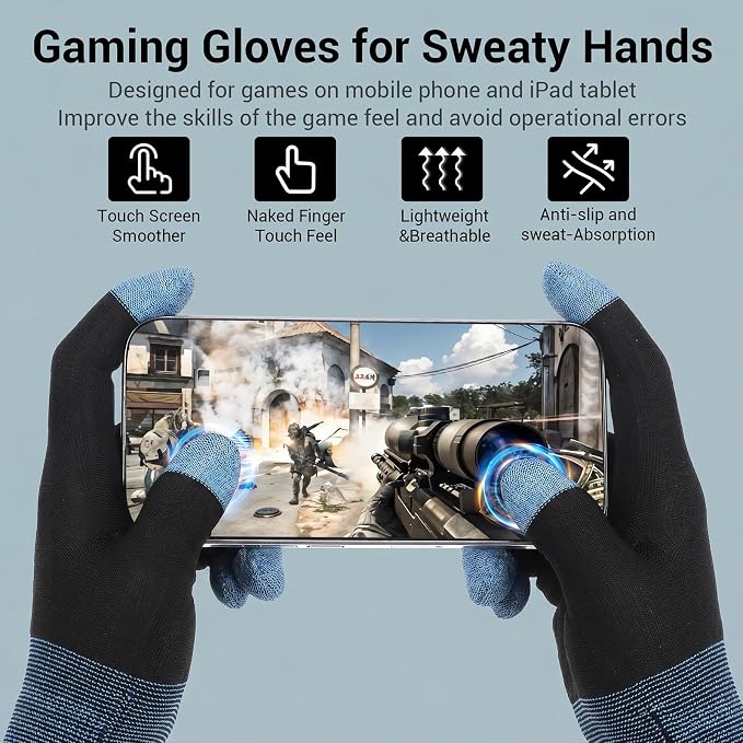 Ptwola Ultra-Thin Mobile Gaming Gloves Touchscreen Gaming Gloves Anti-Sweat Mobile Finger Sleeve Breathable - Image 6