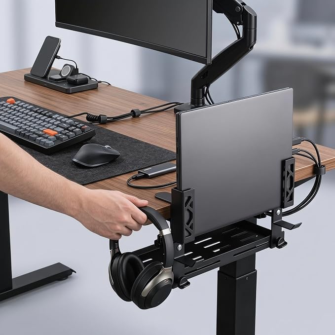 Loscarol Adjustable Under Desk Laptop Holder with Cable Management Tray - Image 3
