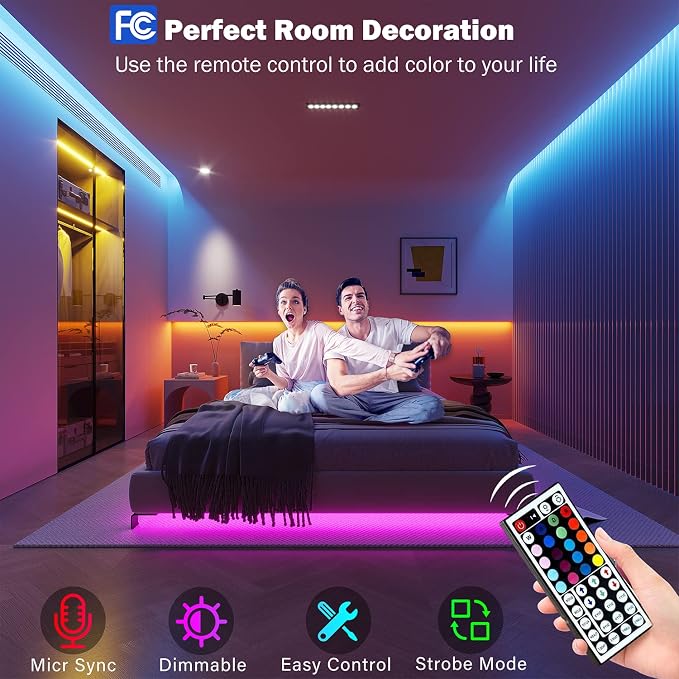 Leeleberd 65.6 ft Led Lights for Bedroom, Bluetooth Smart APP Control 5050 RGB Color Changing Led Strip Lights with Remote Control and Power Adapter Led Lights for Room Kitchen Party Home Decoration - Image 3