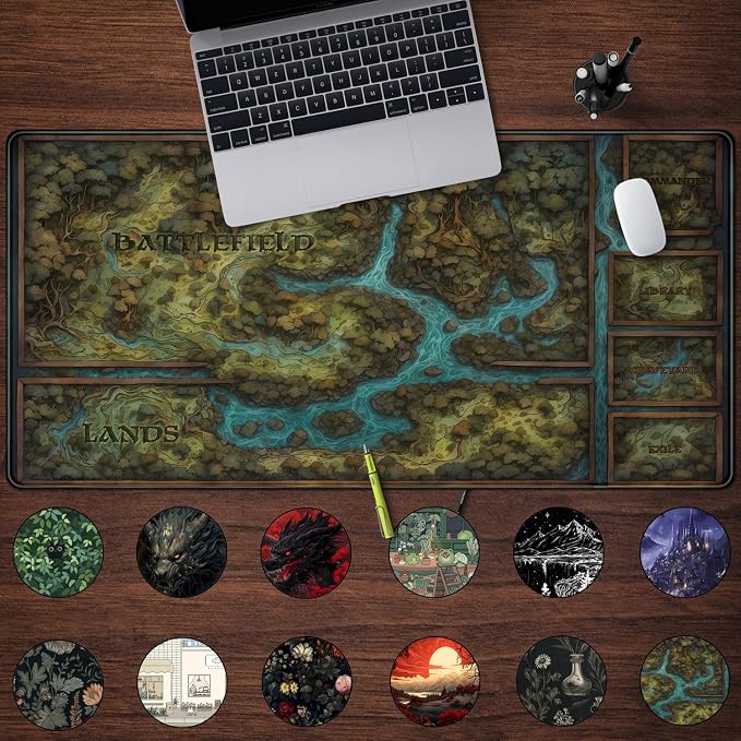 Game Forest Large Mouse Pad XXL Green Map Playmat for MTG Adventure Gaming Deskpad Desk Mat for Keyboard and Mouse Mat with Stitched Edges Anti-Slip Funny Desk Pad, 31.5 X 15.8 in - Image 2