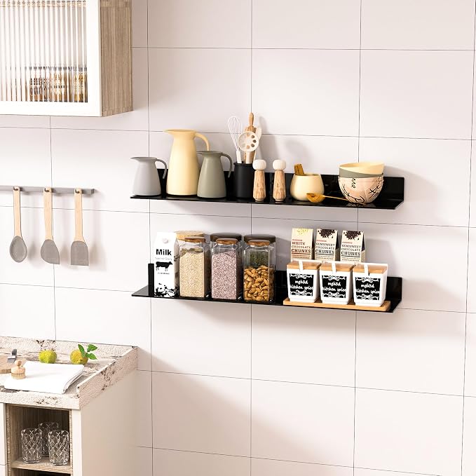 Sezanrpt 30 Inches Acrylic Long Wall Shelf Set of 2, Black Wall Mounted Acrylic Bathroom Storage Shelves Display Organizer, 2 Pack(30 Inch) - Image 2