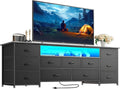 Huuger 63 Inch TV Stand for 65, 70 Inch TV, 11 Drawer Long Dresser with Power Outlets and LED Lights, Entertainment Center with Storage, Grey Dresser with PU Leather Surface by Huuger
