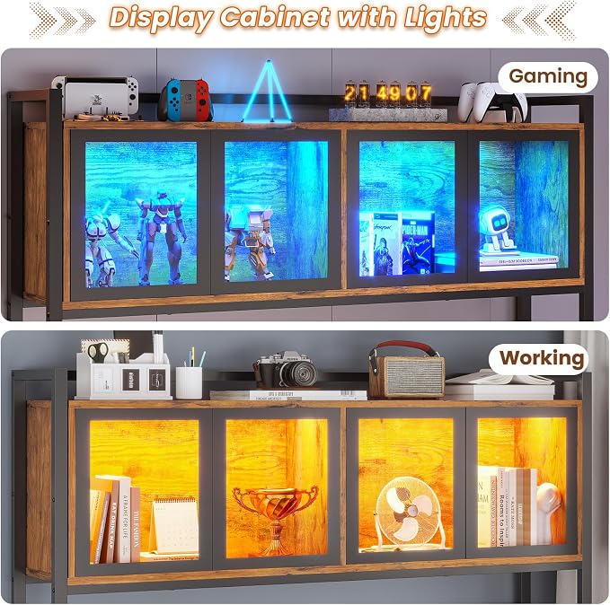 SEDETA L Shaped Gaming Corner Desk with Drawers, Hutch and Storage Shelves | Reversible L Shaped Computer Desk, Gaming Desk with Pegboard, Led Lights, and Power Outlet, Home Office Desk, Rustic Brown - Image 5