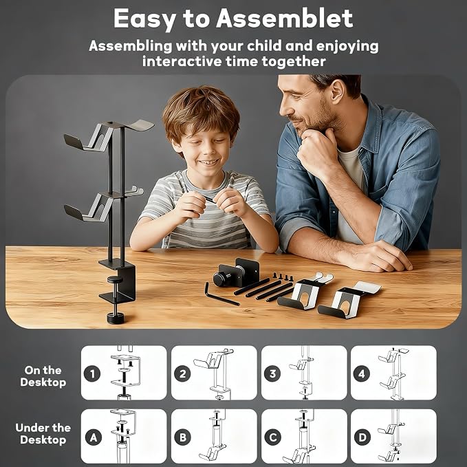 Headphone Stand with Controller Holder, Aluminum Under Desk Clamp Headset and Controller Stand - 2 in 1 Headphone Hanger for Desktop PC Gaming Accessories Organizer with PS5 Xbox Series S - Image 7