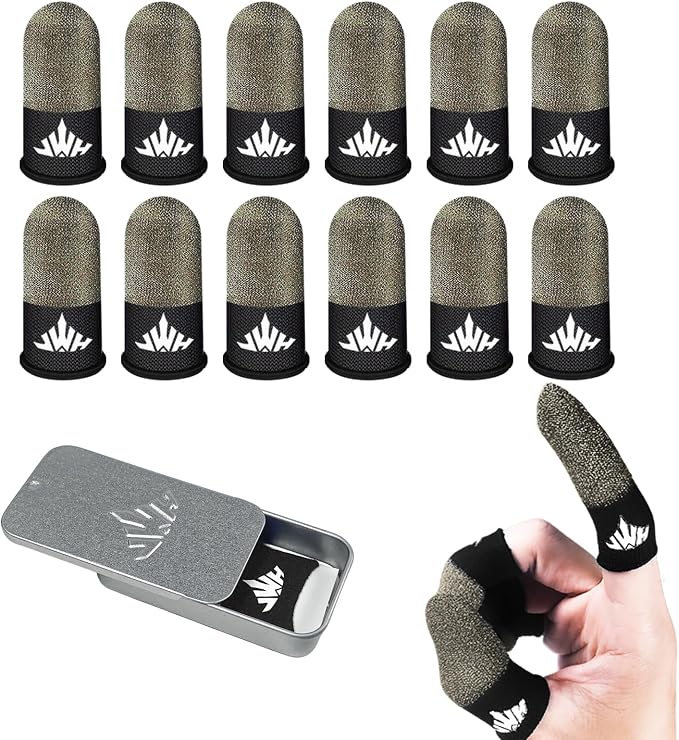 12 Pack Pure Silver Gaming Finger Sleeves Anti Slip Sweat Proof Covers Mobile Phone Gaming Gloves 0.15mm Dedales Gamer Profesionales Sensitive Touch Durable Gaming Thumb Sleeve for Pubg by Unknown
