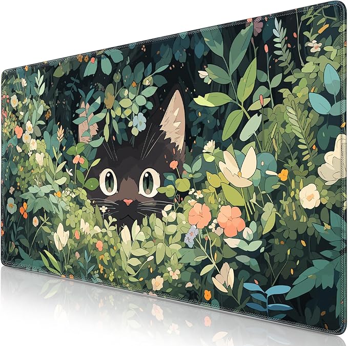 Canjoy Gaming Mouse Pad, 31.5x15.7in Anime Kawaii Large Mouse Pads for Desk | Cute Black Cats Desk Mat for Keyboard and Mouse Computer Big Full Size Desk Pad with Non-Slip Rubber Base and Stitched Edge by Canjoy