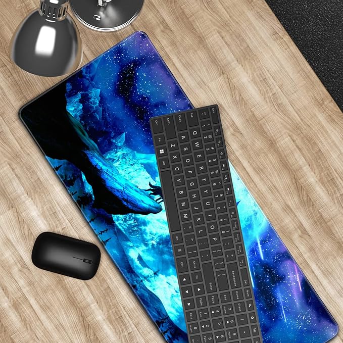 Gaming Mouse Pad Anime Mousepad Large Extended Wolves Gaming Mouse Mat with Stitched Edges Wolf Office Decor with Non-Slip Rubber Base Desk Mat for Work Gaming Office Home 31.5'' X 11.8'' Inch - Image 4