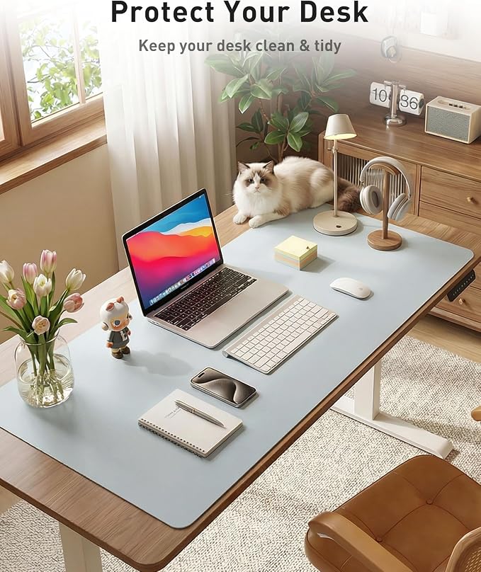 Aothia Faux Leather Desk Mat - Large Mouse Pad, Non-Slip PU Leather Blotter, Waterproof Writing Surface for Office and Home (Baby Blue, 40" x 24") - Image 8