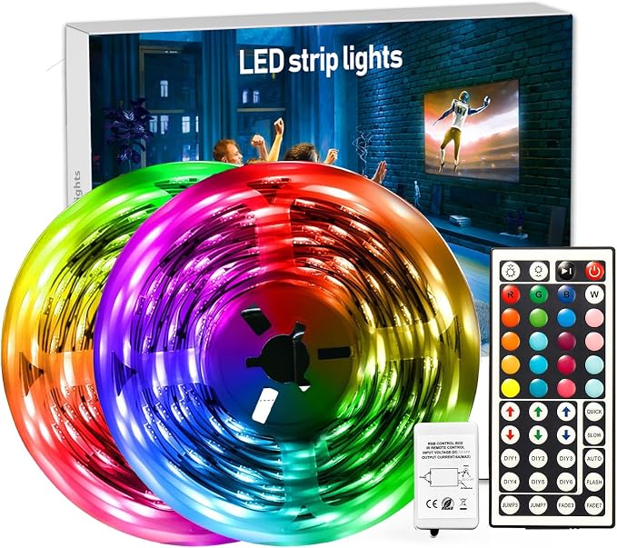 DAYBETTER Led Strip Lights 32.8 ft RGB Color Changing Lights Strip for Bedroom, Desk, Home Decoration, with Remote and Power Supply by DAYBETTER