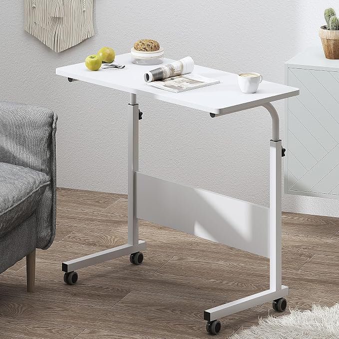 DlandHome 31.4 Inches Rolling Desk with Wheels Adjustable Height, White - Image 7
