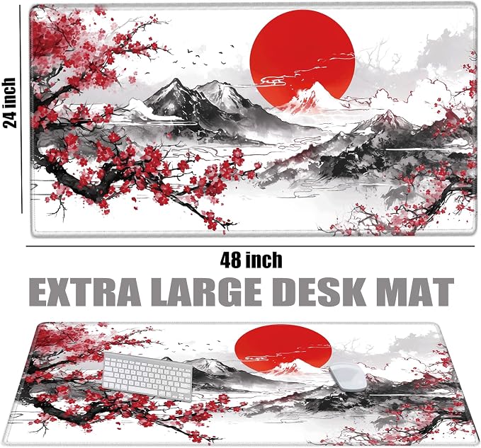 48x24 Mouse Pad Giant Cherry Blossom Desk Mat Large Mousepad Gaming Red Sakura Mouse Mat Huge Oversized Desk Pad XXXXL Computer Mat for Office Work Women - Image 2