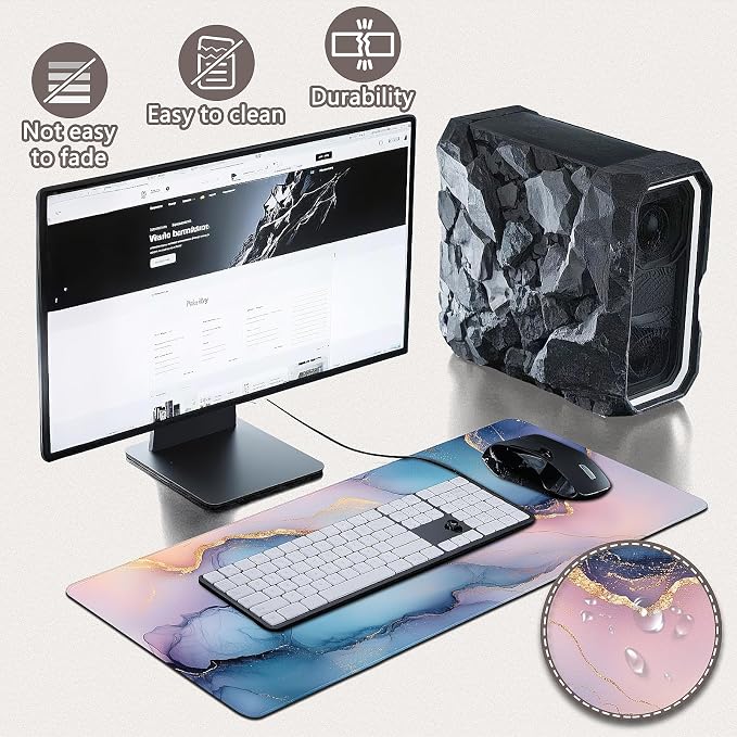 Gaming Mouse Pad - (31.5"×11.8") Marble Large Mouse Pads for Desk - Desk Mat for Keyboard and Mouse with Non-Slip Base, Desks Pad Matfor Game/Office & Home - Image 4