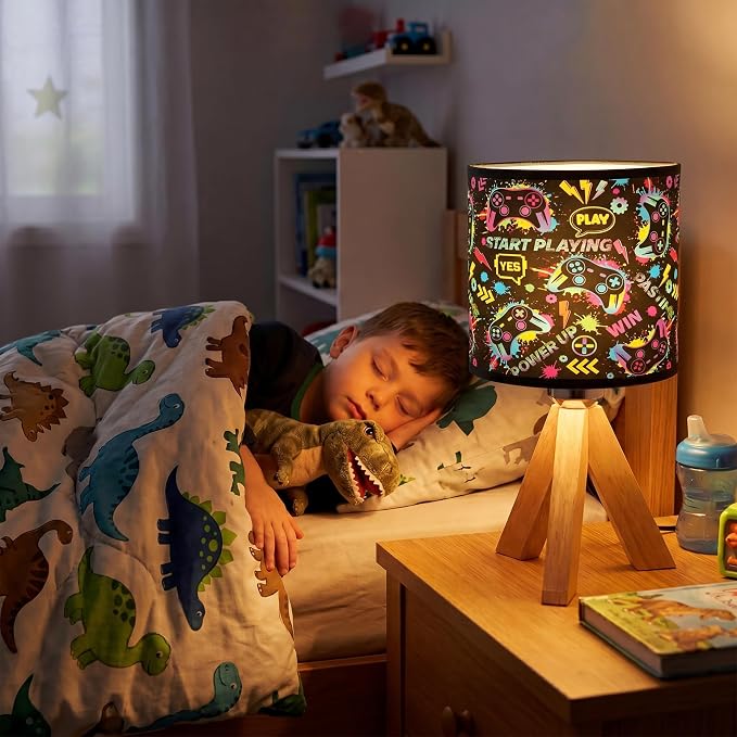 Glooglitter Video Game Table Lamp with Wood Triangular Stand 3 Colors Dimmable Lights 9.72 x 5.12 Inch Video Game Bedroom Room Decor Bedside Lamps Night Light for Desk Birthday Gifts - Image 4