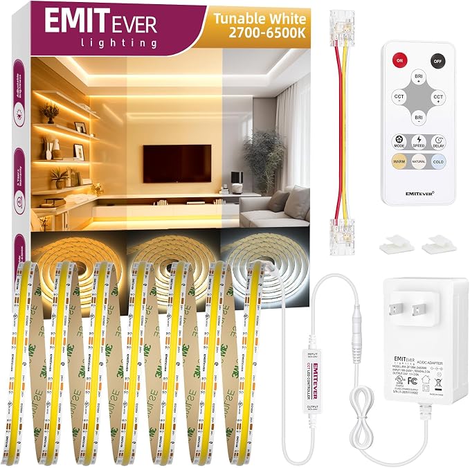 EMITEVER COB Strip Light Kit Tunable White 2700K-6500K,16.4ft 3040LEDs by EMITEVER