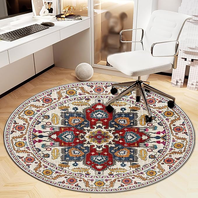Office Chair Mat for Hardwood Floor, Vintage Computer Gaming Rolling Low Pile Carpet Floor Chair Mat, Anti-Slip Backing Round Desk Rug Floor Mat for Home by Heavyoff