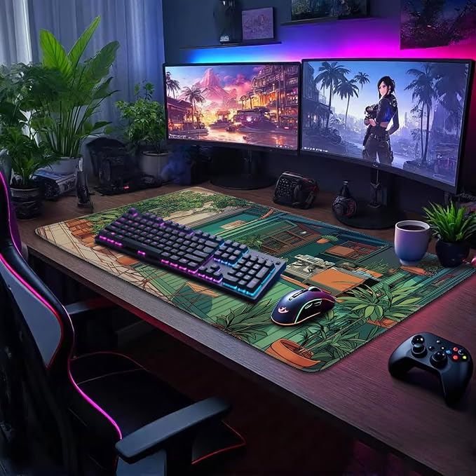 Japanese Coffee Shop Gaming Mouse Pad Desk Mat 31.5"x15.7" | Extended Mousepad, Non-Slip Rubber Base , Stitched Edges, for Computer/Laptop/Office/Home - Image 3