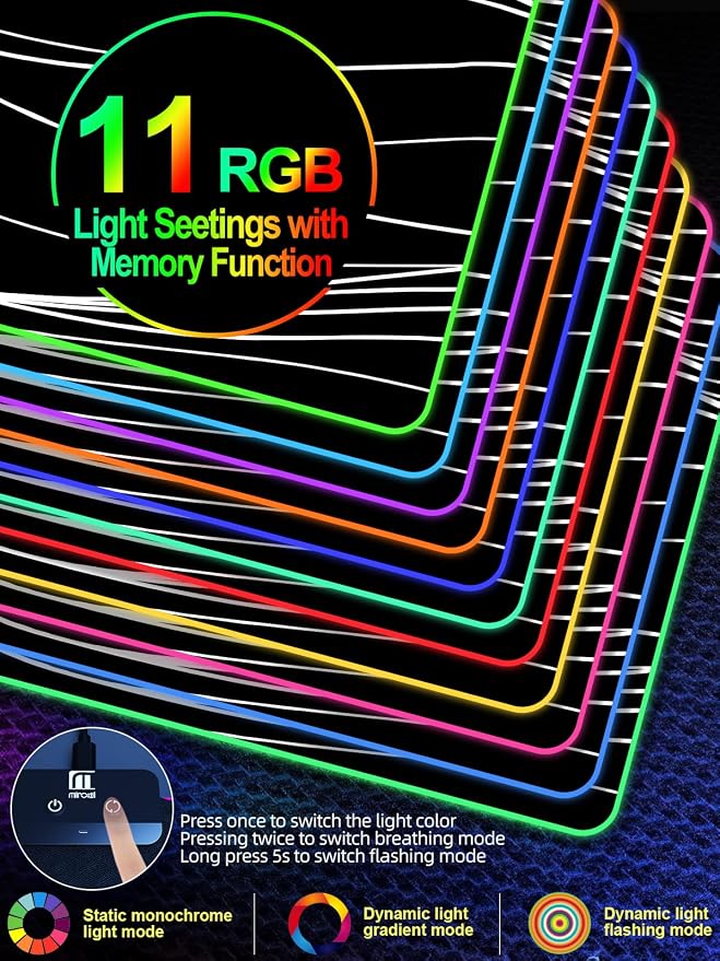 XXL Mouse Pad with Phone Holder - Black, RGB Desk Mat with 15W Fast Charging, LED Gaming Mousepad with 11 Light Colors, Waterproof Non-Slip Pad for Office & Home (Wave) - Image 4