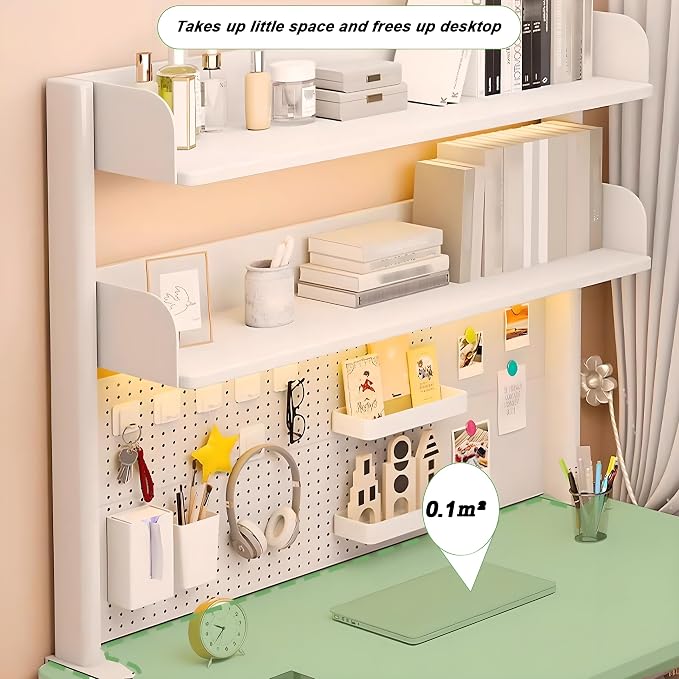 Clamp On Desk Organizer Shelf, White Desk Extender Pegboard Workstation,Computer Desk Accessories for Office, Privacy Panel for Gaming Desk,23.6/31.4/39.3in Desktop Shelving (white, 100cm/39.3in) - Image 5